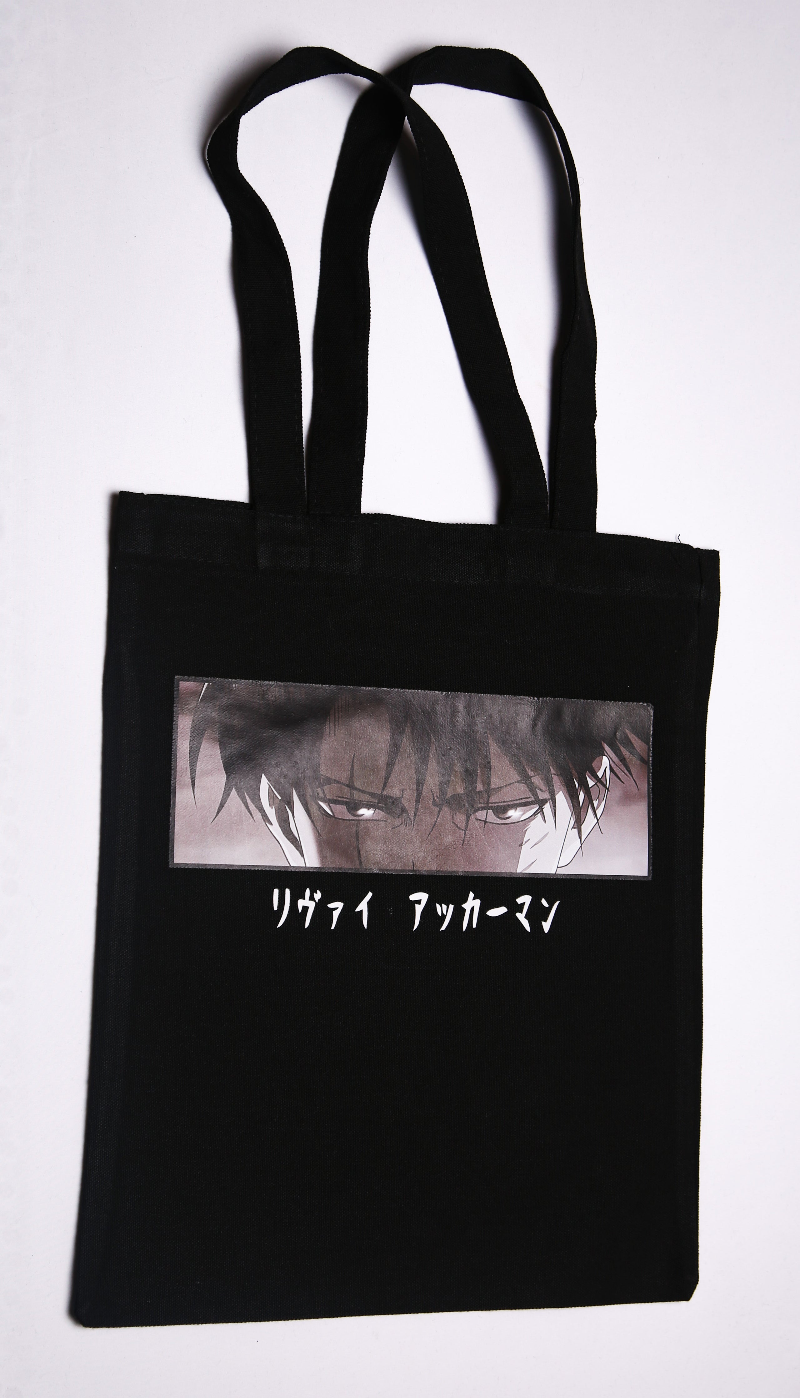 Black cotton tote bag AOT - Levi anime design