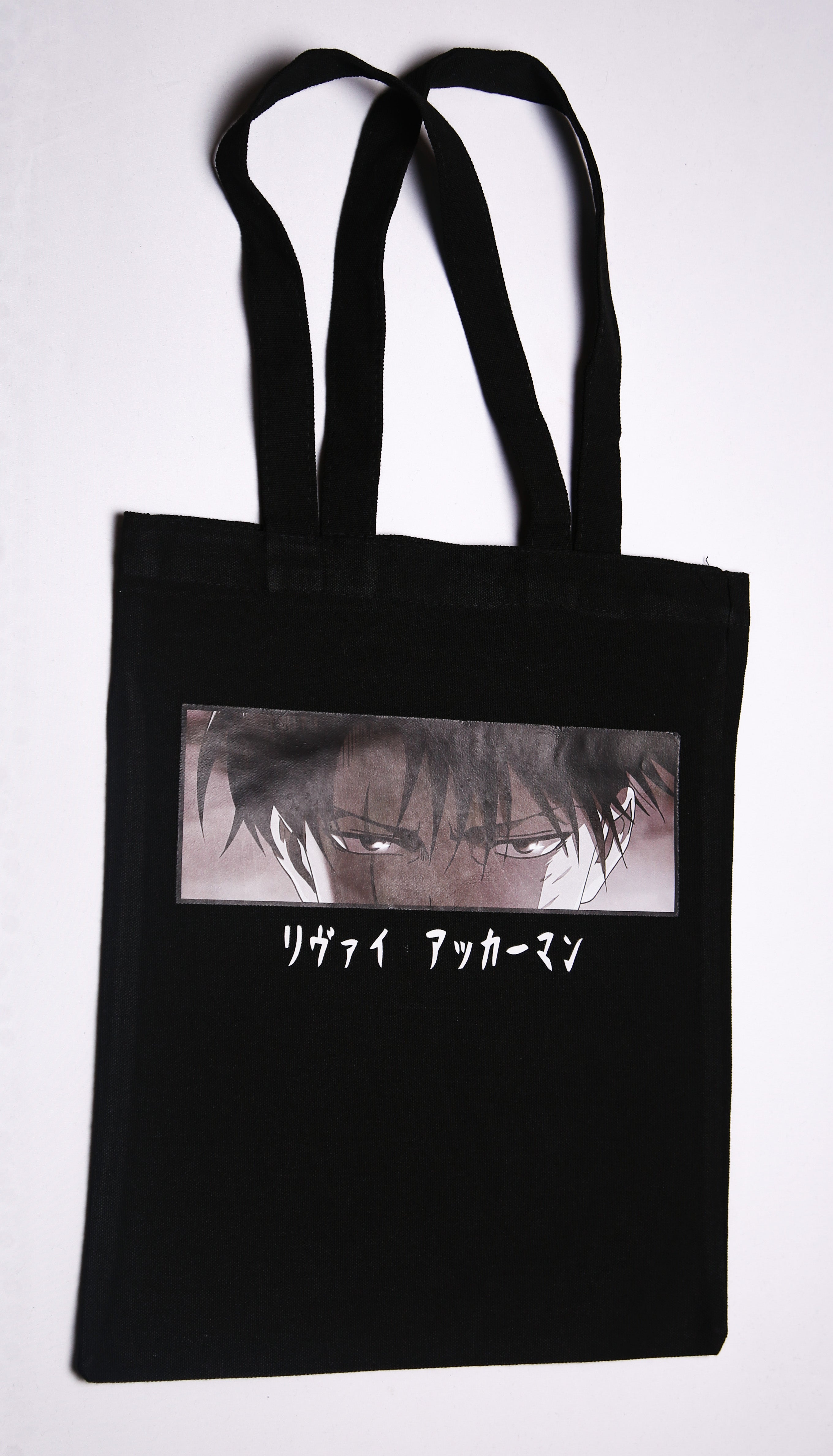Black cotton tote bag AOT - Levi anime design