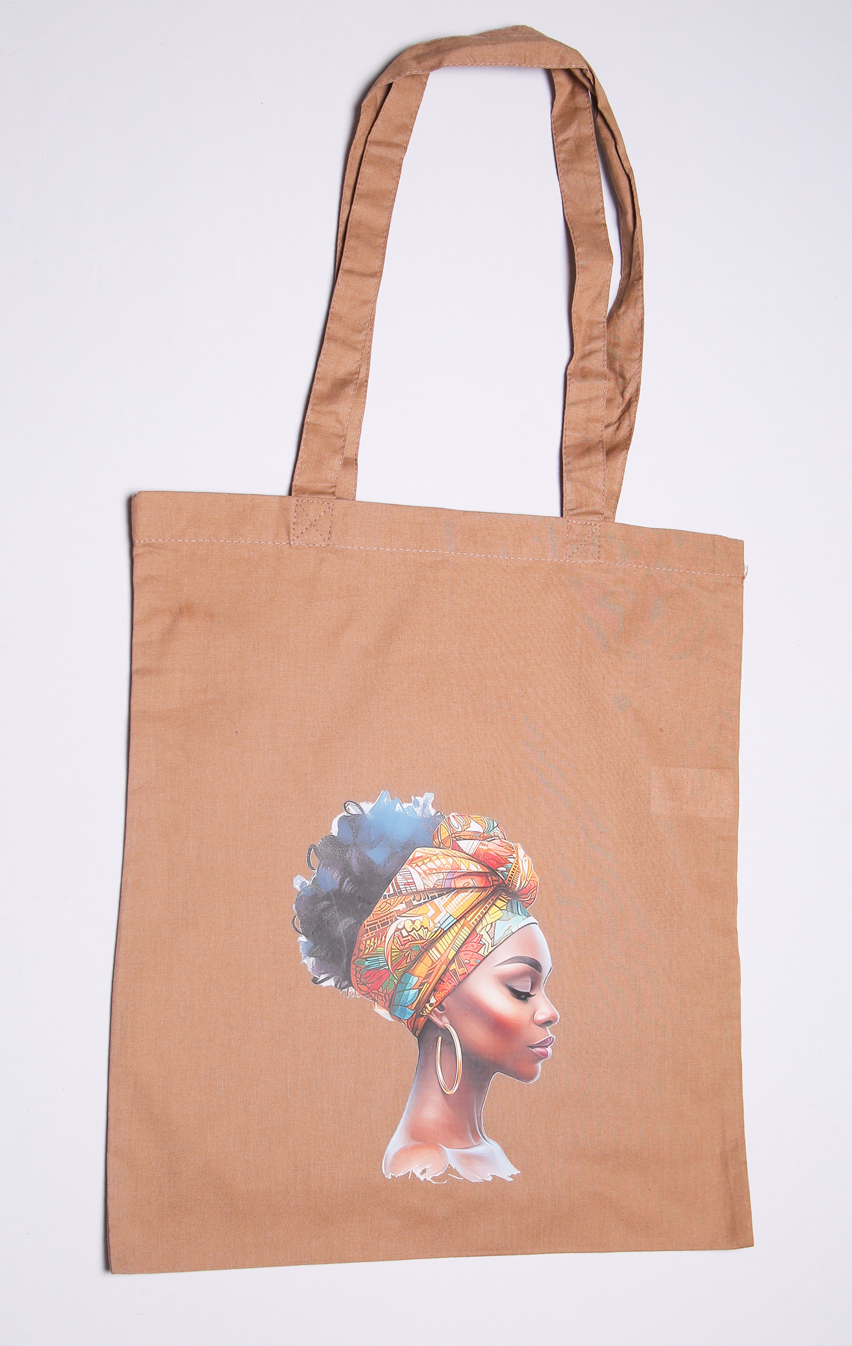 Tan cotton tote bag with African print