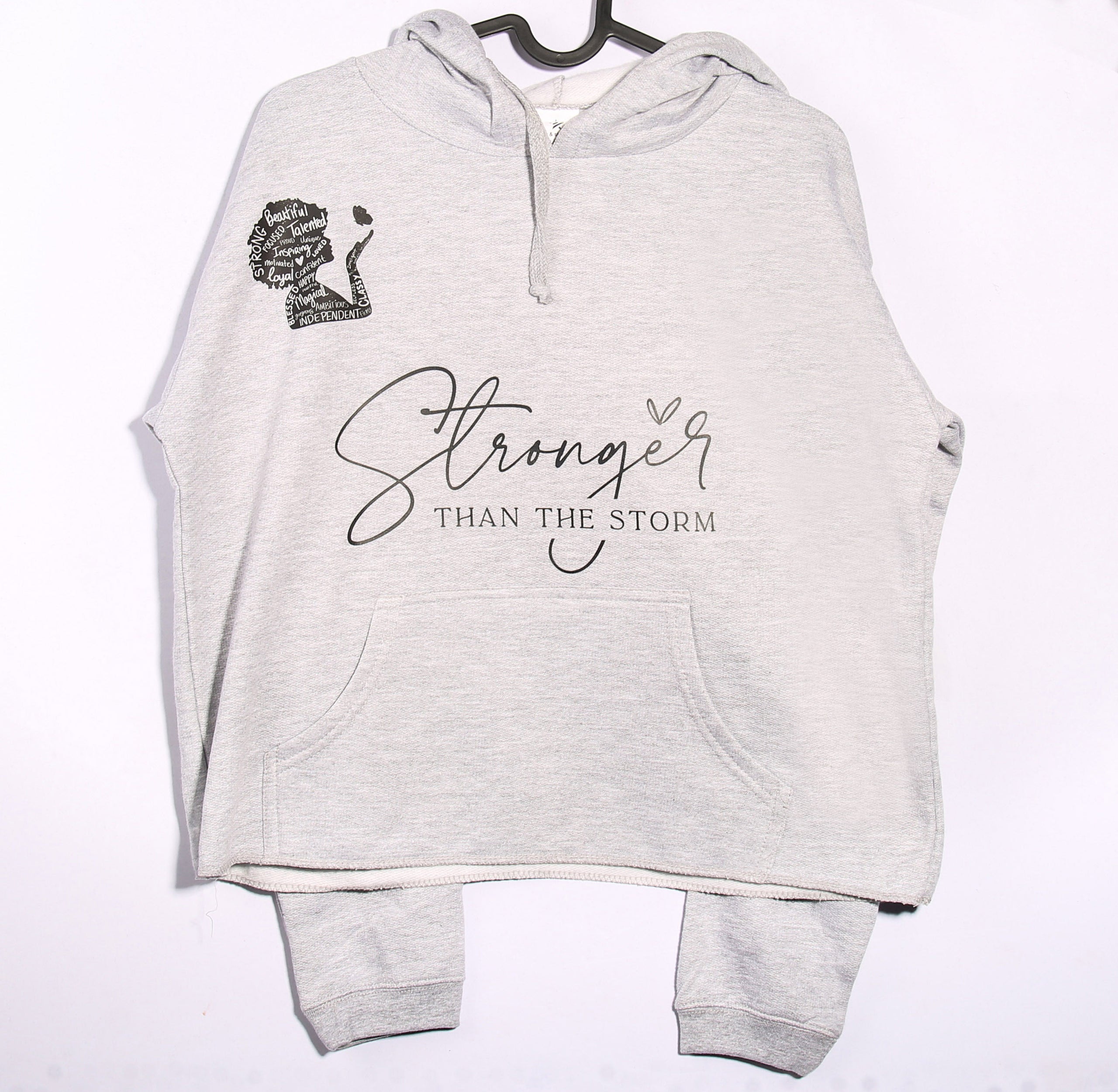 "Stronger than the Storm" - Womens Hoodie - Size 12/14 - Grey
