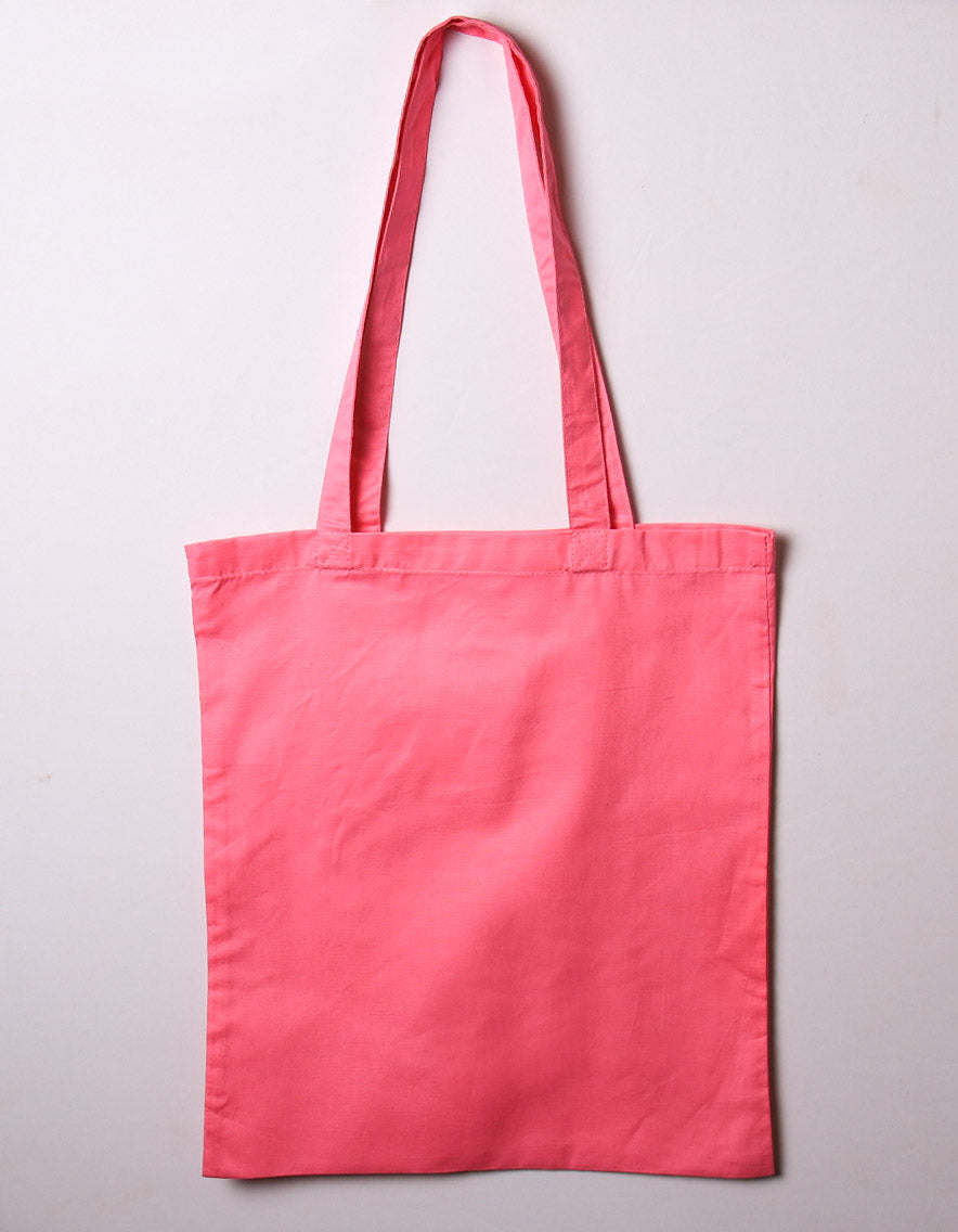 Pink tote bag with cute cartoon girl design