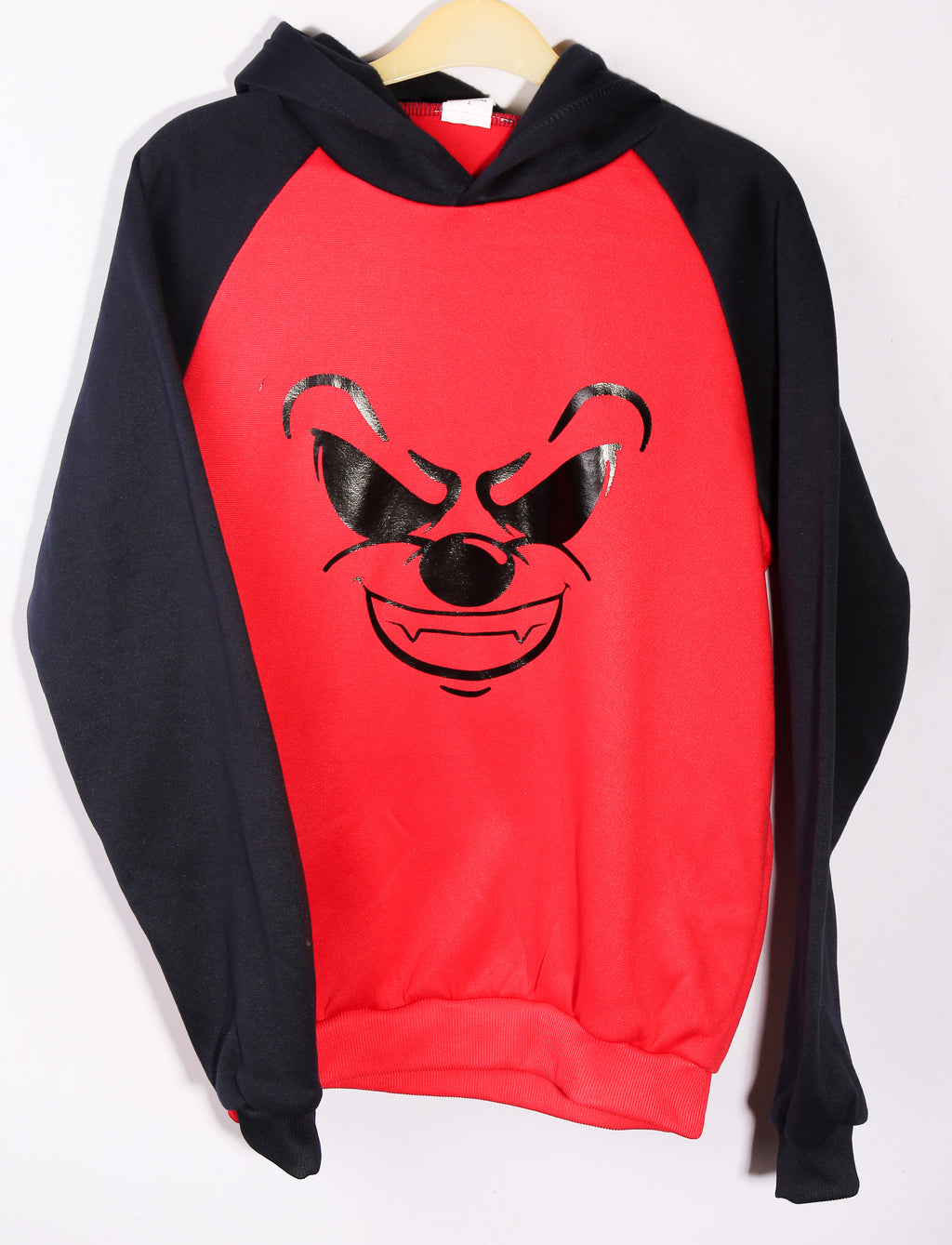 Grinning Bear Hoodie – Red & Black Graphic Hoodie (Age 12–13)