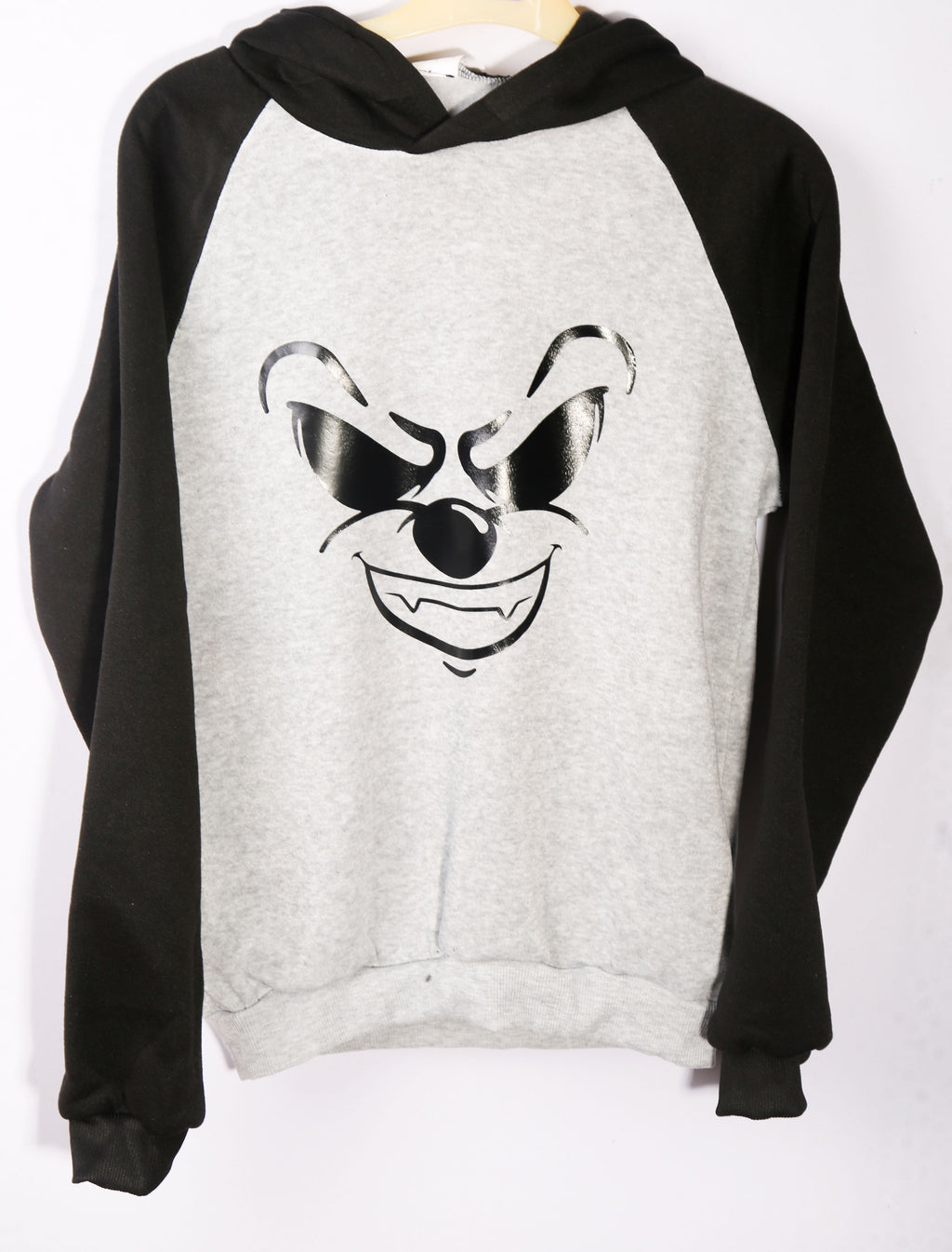 Grinning Bear Hoodie – Grey & Black Graphic Hoodie (Age 12–13)