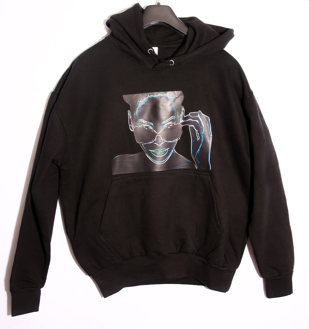 Neon Sunglasses Graphic Hoodie – Black Oversized Graphic Hoodie
