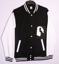 Oversized Silhouette Graphic Varsity Jacket – Black Streetwear Bomber Jacket (Unisex Fit)
