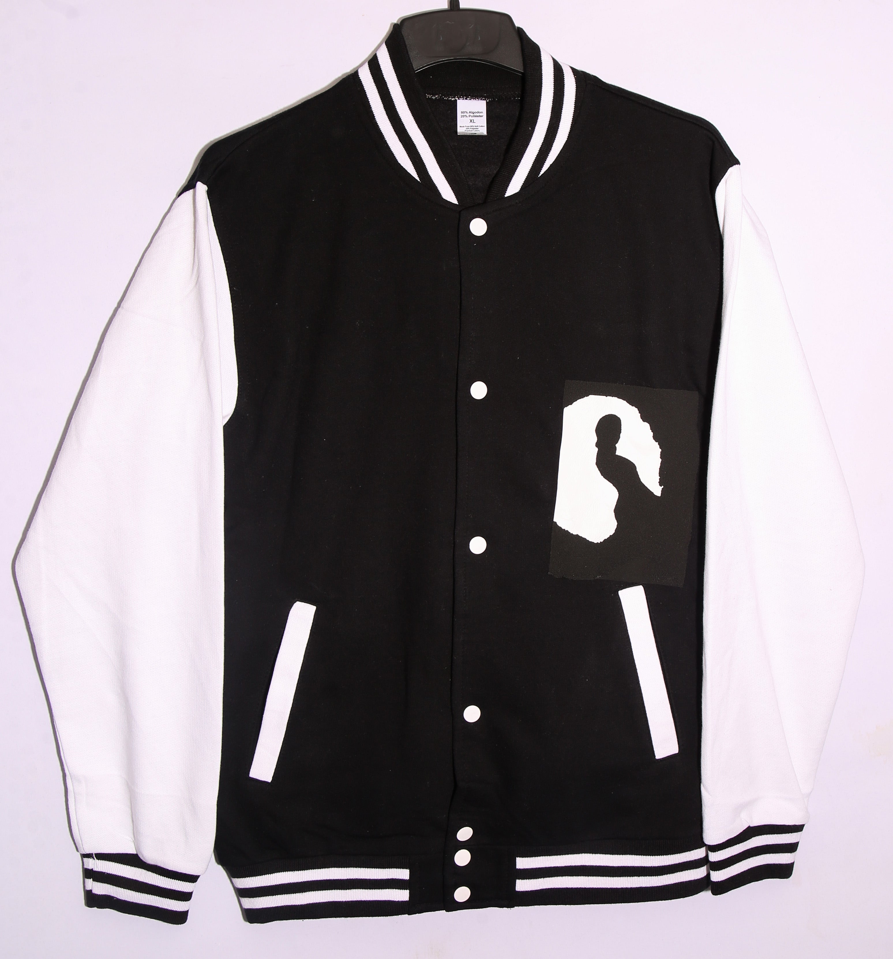 Oversized Silhouette Graphic Varsity Jacket – Black Streetwear Bomber Jacket (Unisex Fit)