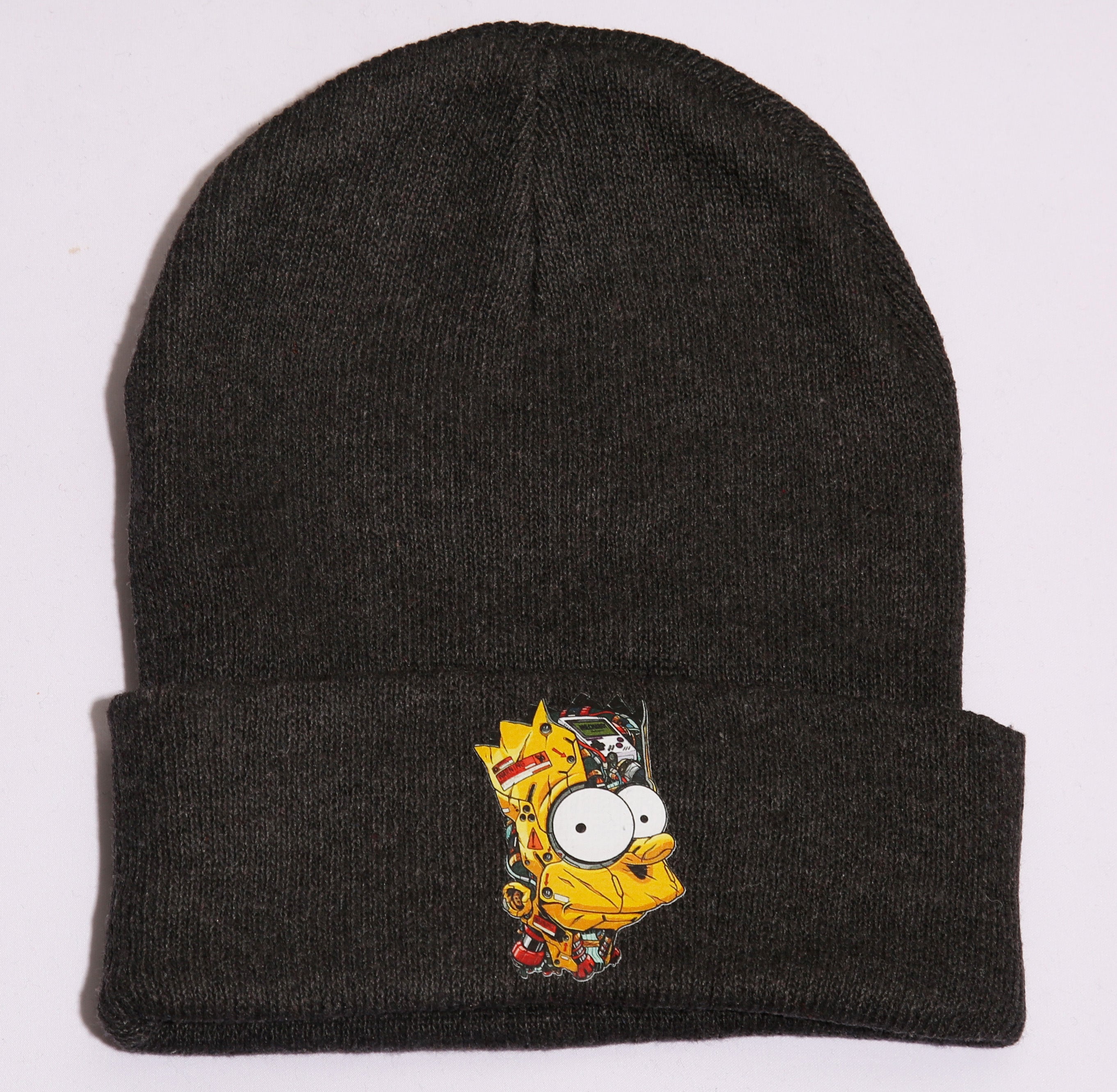 Grey Bart Beanie – Grey Graphic Knit Beanie (One Size)