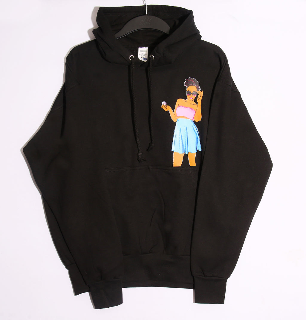 “I Want Cake” Graphic Hoodie – Black Oversized Streetwear Pullover Hoodie (Unisex Fit)