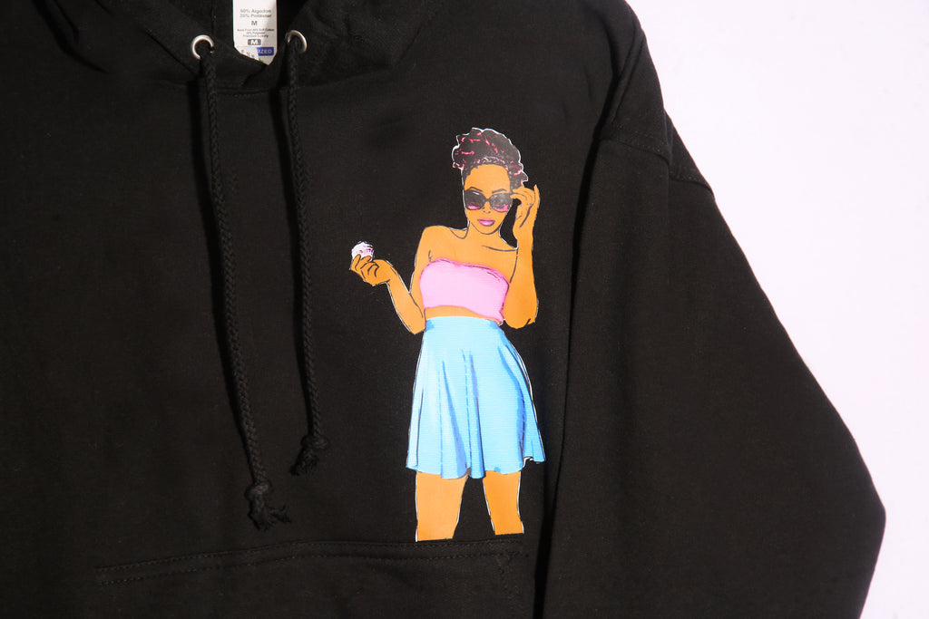 “I Want Cake” Graphic Hoodie – Black Oversized Streetwear Pullover Hoodie (Unisex Fit)