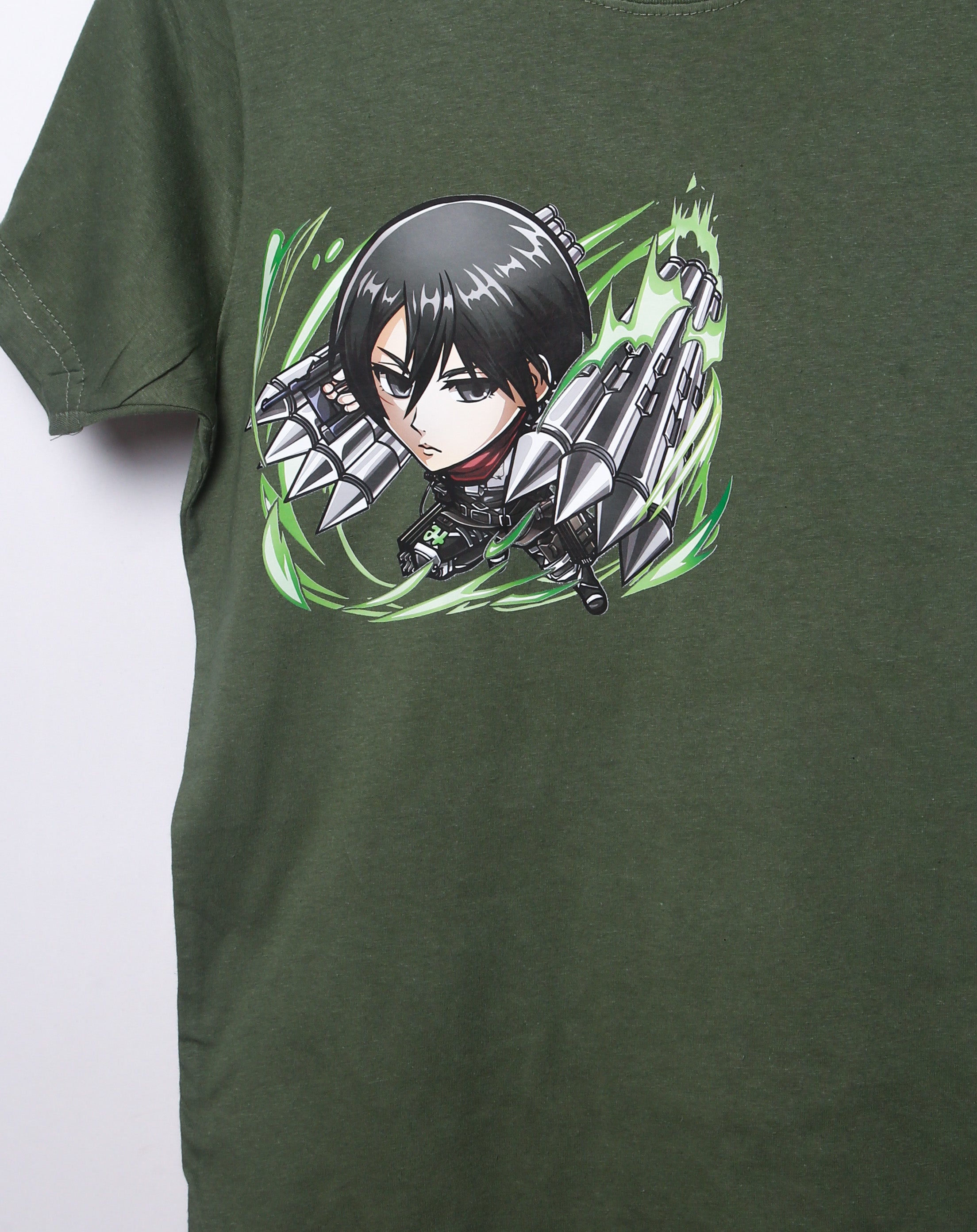 Mikasa (Attack on Titan) T-Shirt – Green Anime Graphic Tee (Small)