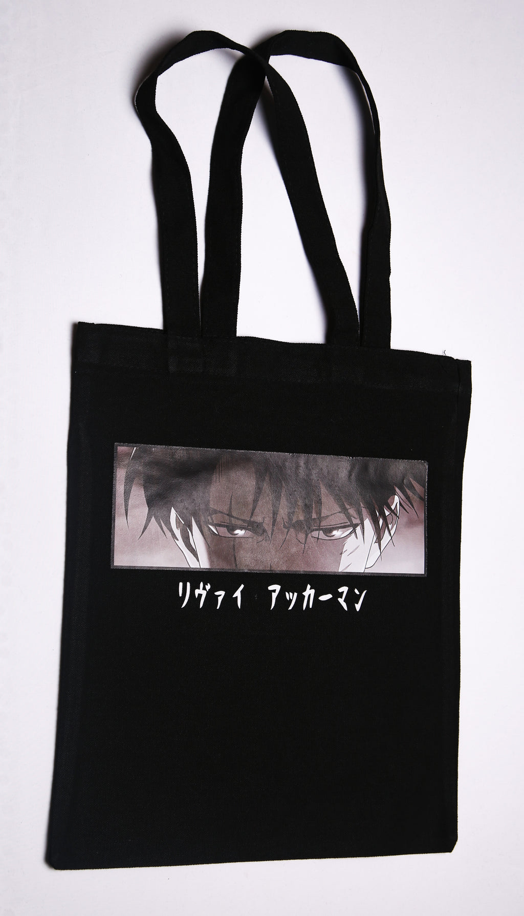 Black cotton tote bag AOT - Levi anime design