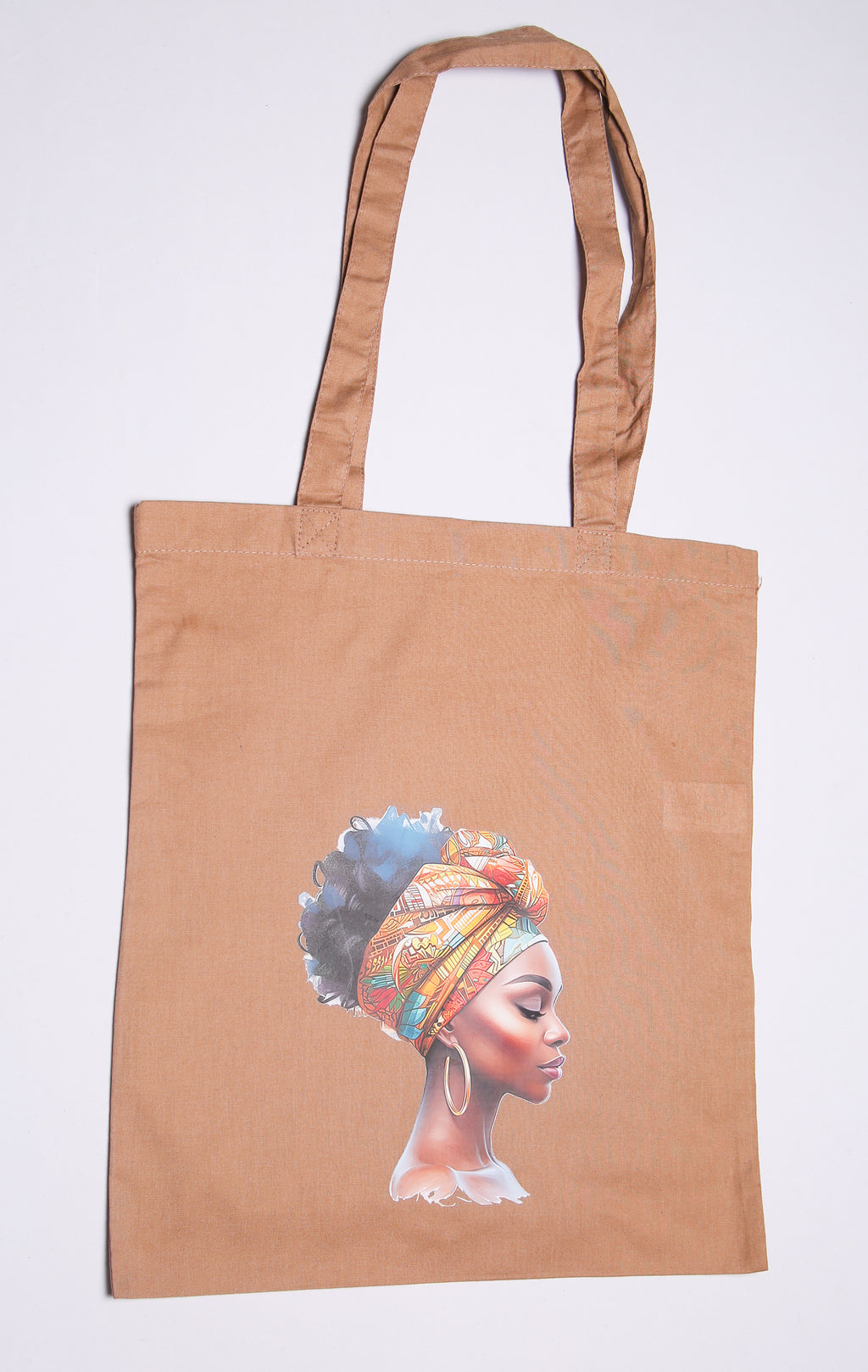Tan cotton tote bag with African print