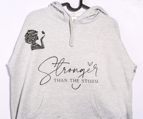 "Stronger than the Storm" - Womens Hoodie - Size 12/14 - Grey
