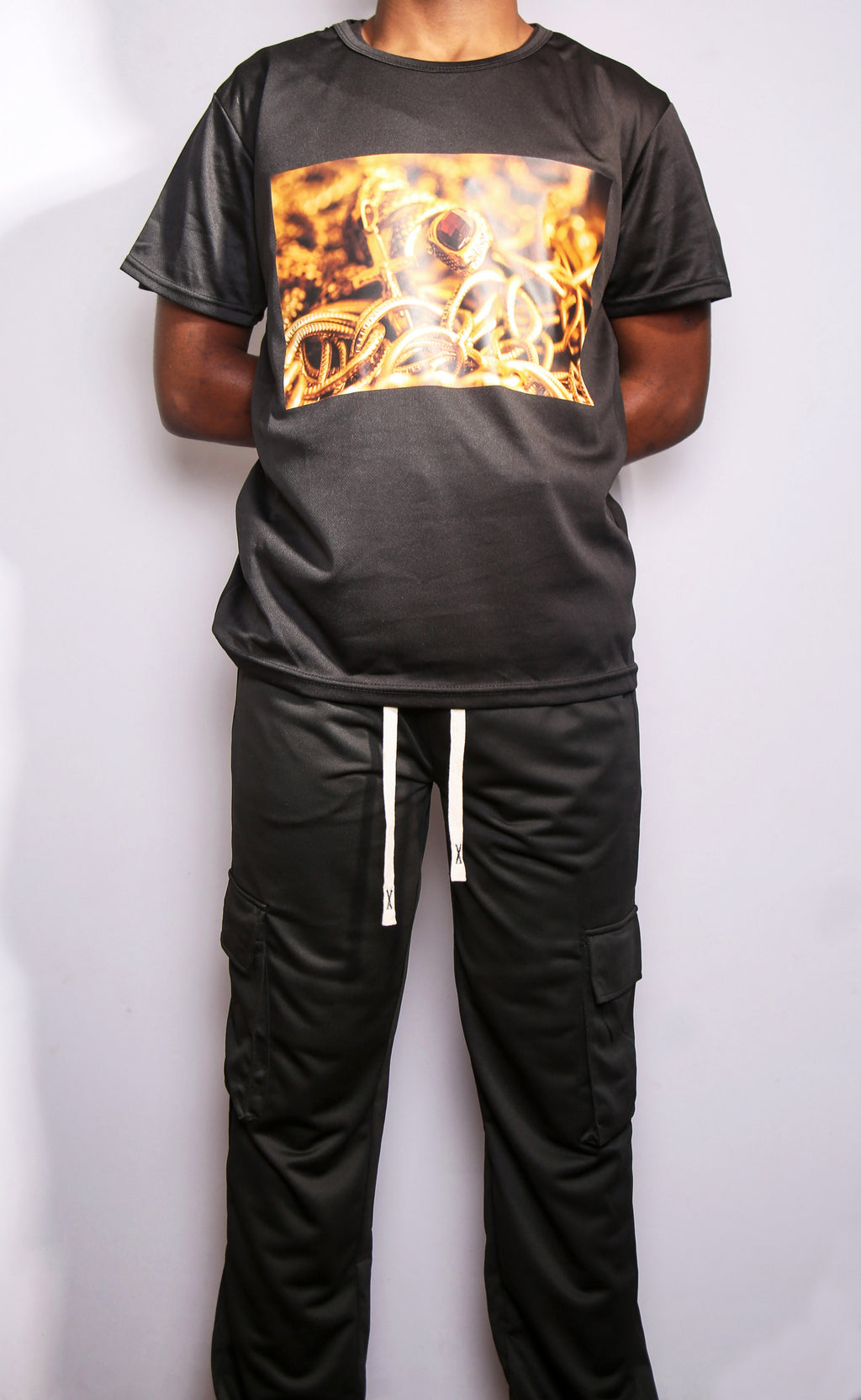 Two-Piece Set – Black Gold Snake & Cross Design (Medium)