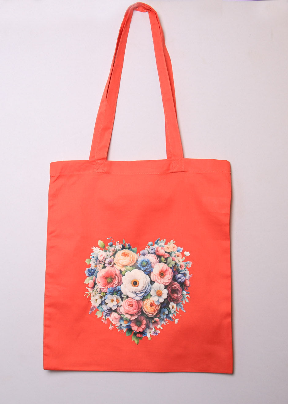 Brand New - Floral heart tote bag in pink and blue hues