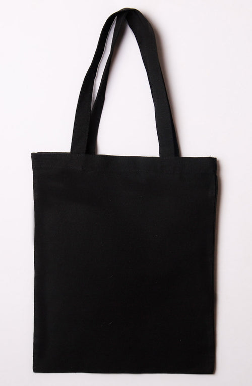 Black cotton tote bag with cat noodle design