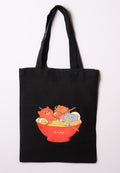 Black cotton tote bag with cat noodle design