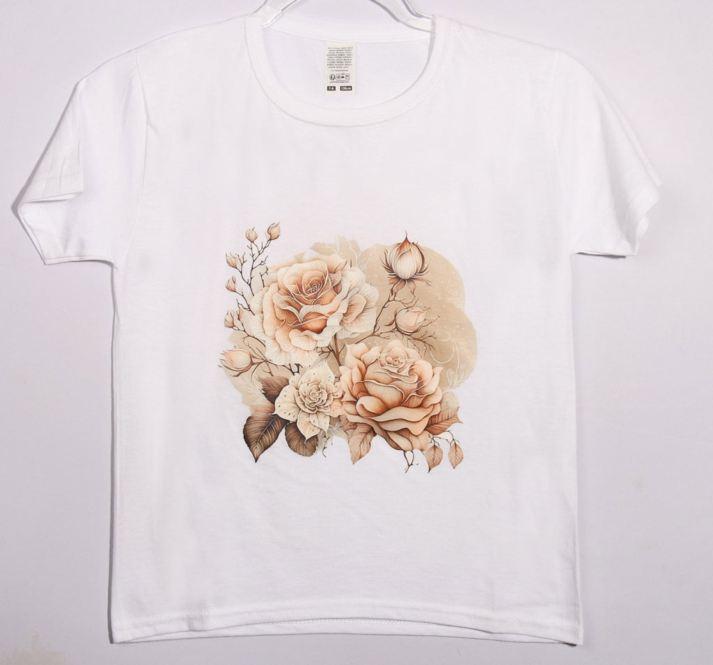 Brand New - White - Flower Tee - Age 7-8