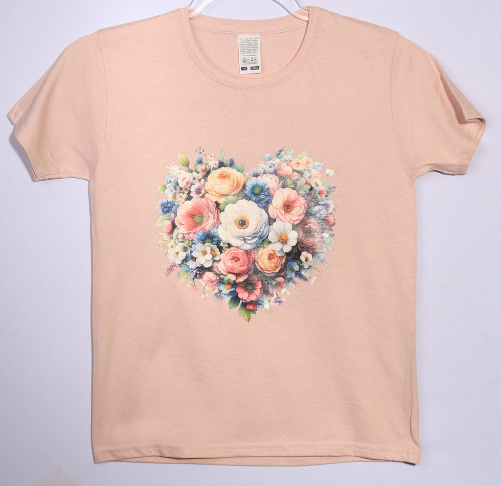 Brand New - Pink - Love heart flower tee - Age 7-8
