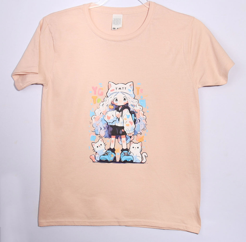 Brand New - Pink - Anime Girl Tee - Age 9-11