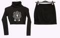Two-Piece Crop Top & Skirt Set – Black Medusa Design Set (Size 12)