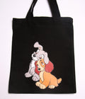 Black cotton Lady and the Tramp tote bag